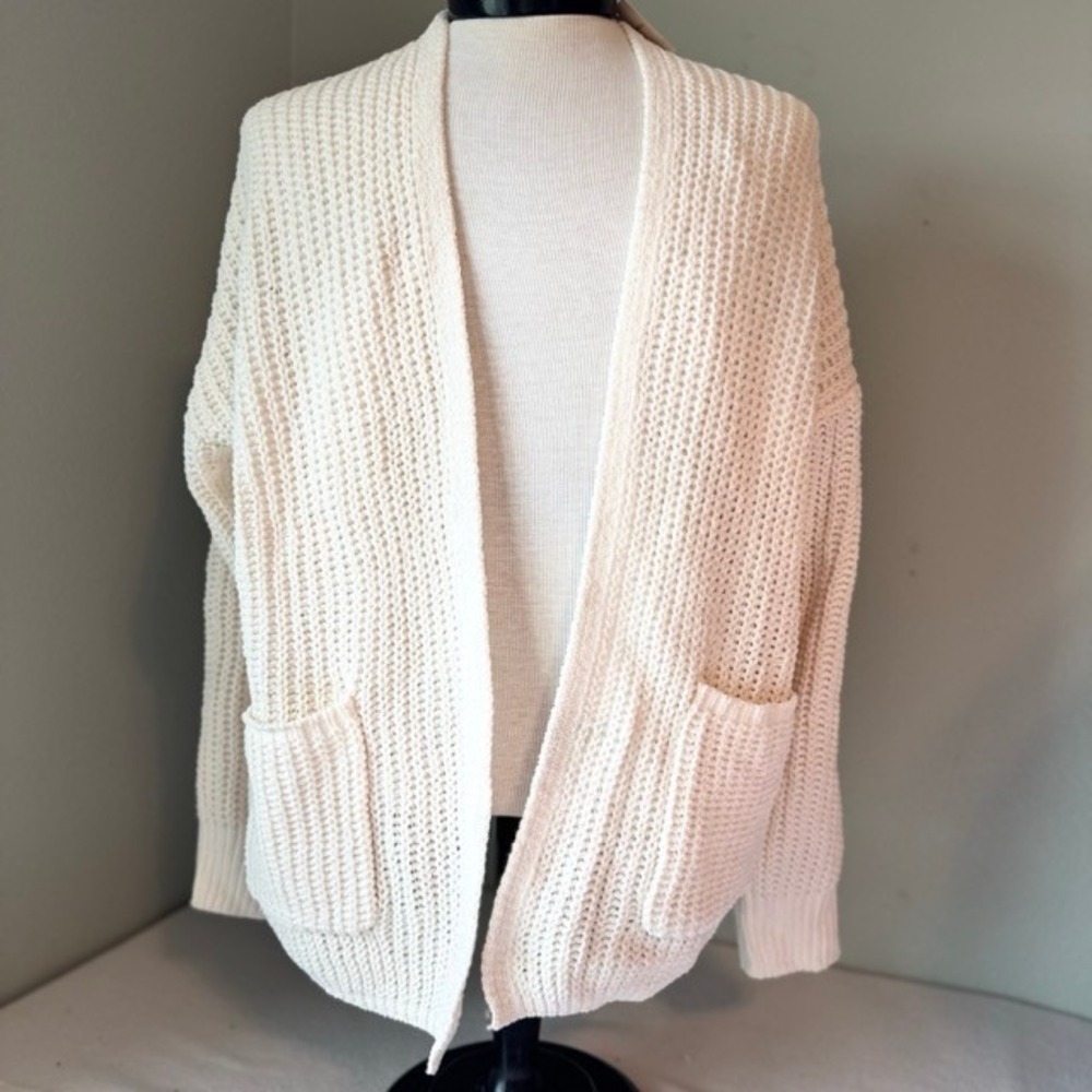 American Eagle Womens Cream Chunky Knit Open Front Pockets Cardigan LNWT